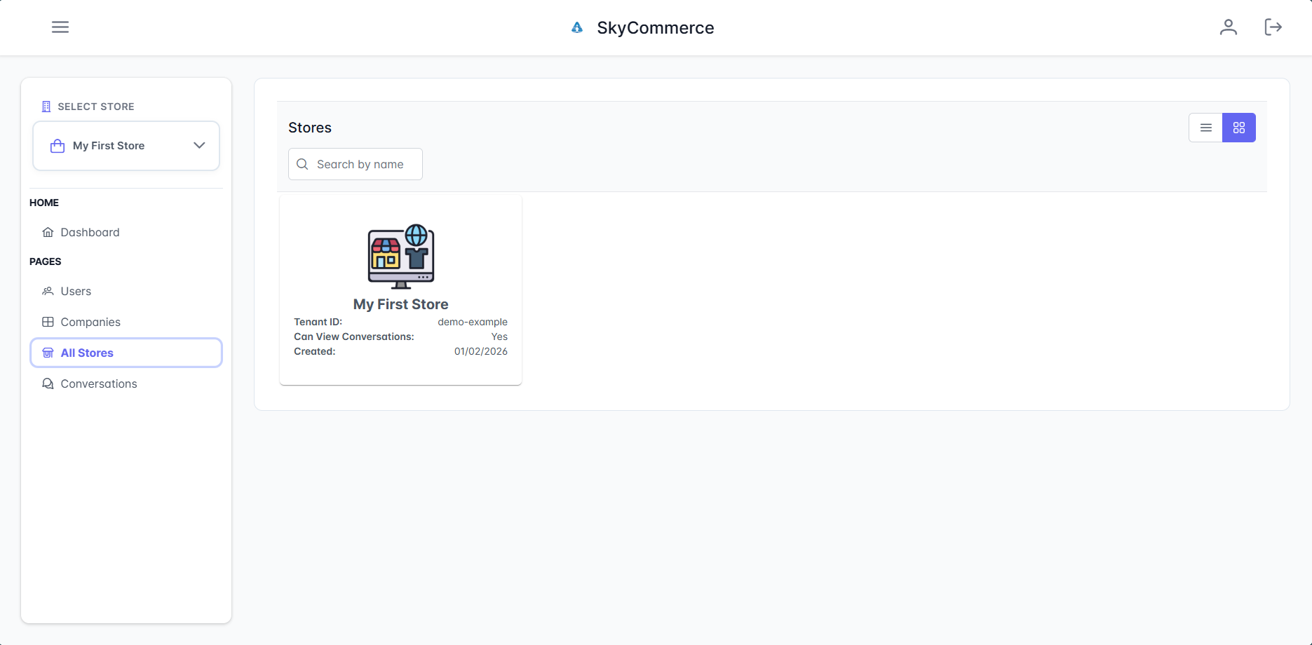 All Stores page with store details